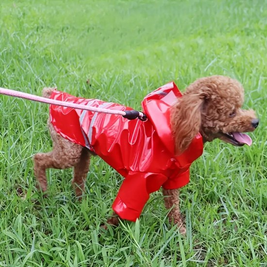 Pet PU Raincoat For Small And Medium Dog, Puppy Reflective Waterproof Snowproof Raincoat