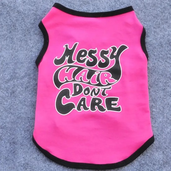 1pc Pet "Messy Hair Don't Care" Printed Sleeveless Outfit For Small & Medium Dogs