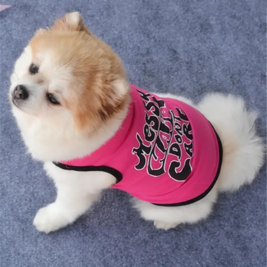 1pc Pet "Messy Hair Don't Care" Printed Sleeveless Outfit For Small & Medium Dogs