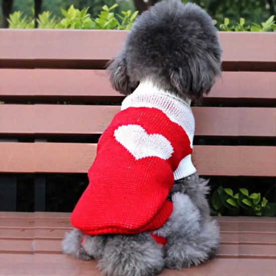 Christmas Knitted Dog Sweater Cat Clothes With Reindeer Print Pet Apparel, For Small & Medium Dogs