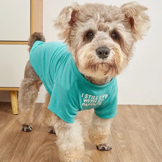 Pet Tee With "I Still Live With My Parents" Dog Printed Clothes, For Small & Medium Dogs