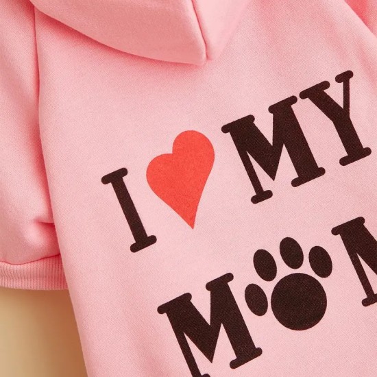 Pink Pet Hoodie For Small & Medium Dogs, I Love My Mom Dog Hoodie Cat Shirts, Cute Pet Apparel