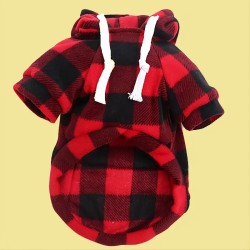 Pet Hoodie For Small Medium Large Dogs, Winter Plaid Dog Hoodie With Pocket, Warm Pet Apparel