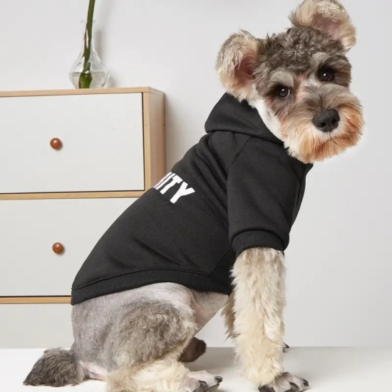 Pet Hoodie For Small & Medium Dogs, "Security" Printed Dog Hoodie, Winter Pet Apparel