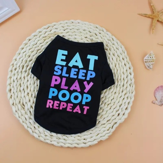 Pet Colorful Eat Sleep Play Print T-Shirt For Dogs Puppies, Machine Washable Clothes Clothing Outfit