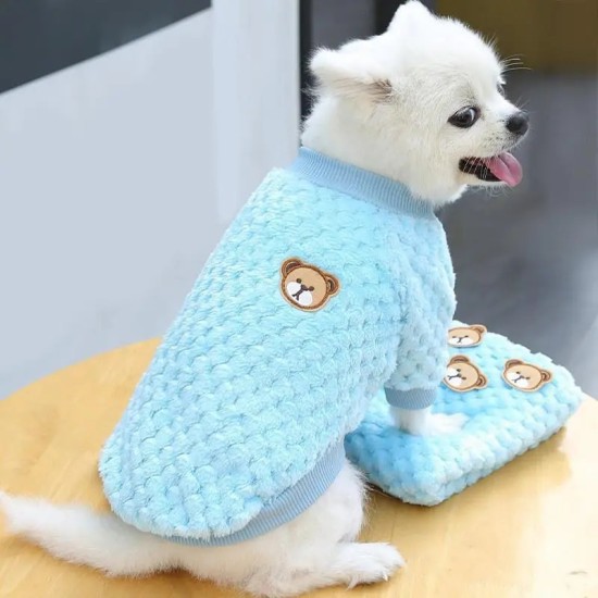 Fleece Dog Sweater Winter Cat Hoodie With Bear Pattern, Warm Pet Apparel, For Small & Medium Dogs