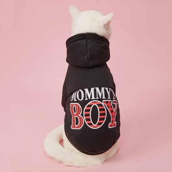 Pet Hoodie For Small & Medium Dogs, "Mommy's Boy" Pattern Dog Hoodie, Winter Pet Apparel