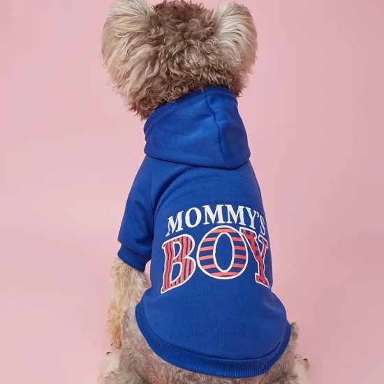 Pet Hoodie For Small & Medium Dogs, "Mommy's Boy" Pattern Dog Hoodie, Winter Pet Apparel