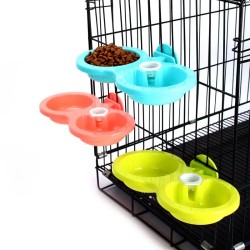 1pc Colorful Hanging Pet Double Bowl, Plastic Hanging Drinker, Food Bowl Assorted Varieties For Small And Middle Pet