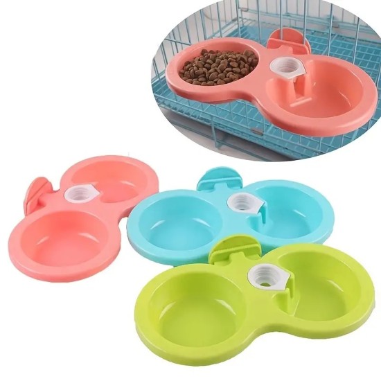 1pc Colorful Hanging Pet Double Bowl, Plastic Hanging Drinker, Food Bowl Assorted Varieties For Small And Middle Pet