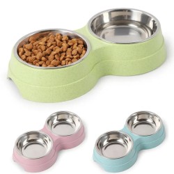 Double Pet Bowls Dog Food Water Feeder Stainless Steel Pet Feeder Cat Puppy Feeding Supplies