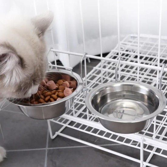 Puppy Hanging Stainless Steel Feeder For Water And Food Bowl