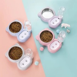 Pet Water & Food Bowl Set, Double Bowls With Automatic Water Dispenser Bottle For Small Dogs & Cats