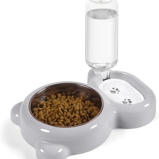 Pet Water & Food Bowl Set, Double Bowls With Automatic Water Dispenser Bottle For Small Dogs & Cats