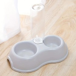 1pc Pet Double Bowl With Drinking Bottle Round Plastic Pet Food Water Bowl Cat Dog Bowl Pet Supplies