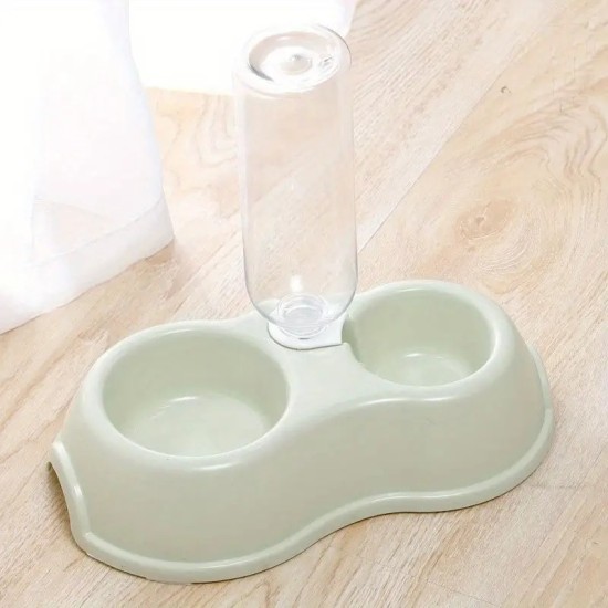 1pc Pet Double Bowl With Drinking Bottle Round Plastic Pet Food Water Bowl Cat Dog Bowl Pet Supplies