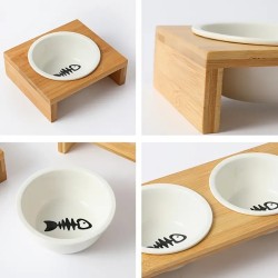 Cat Bowls With Stand For Dog & Cat, Bamboo Ceramic Pet Bowls Cat Bowl Dishes