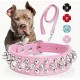 Spiked Dog Collar, Durable PU Leather Studded Dog Collar With Leash