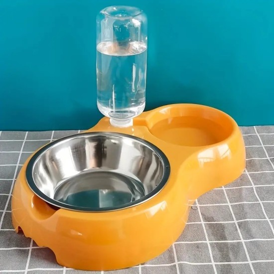 Double Cat Bowl, Cute Water And Food Dual Bowl Set With Water Bottle, Automatic Water Dispenser