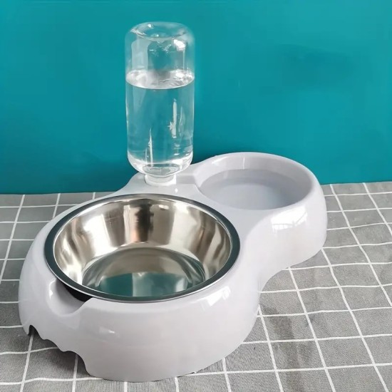 Double Cat Bowl, Cute Water And Food Dual Bowl Set With Water Bottle, Automatic Water Dispenser