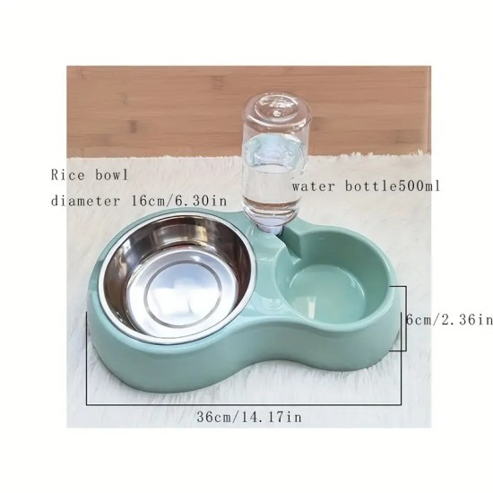 Double Cat Bowl, Cute Water And Food Dual Bowl Set With Water Bottle, Automatic Water Dispenser