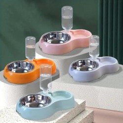 Double Cat Bowl, Cute Water And Food Dual Bowl Set With Water Bottle, Automatic Water Dispenser