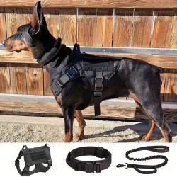 Tactical Dog Harness And Leash Set For Medium Large Dogs, No Pull Adjustable Pet Dog Harness With Sturdy Handle